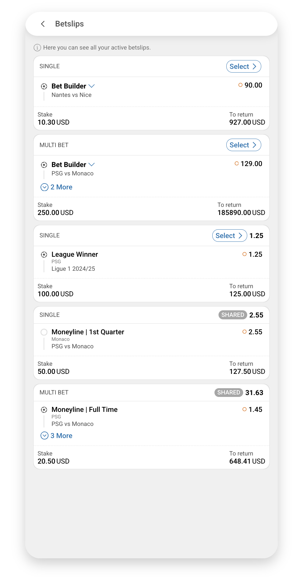 Share Betslip List