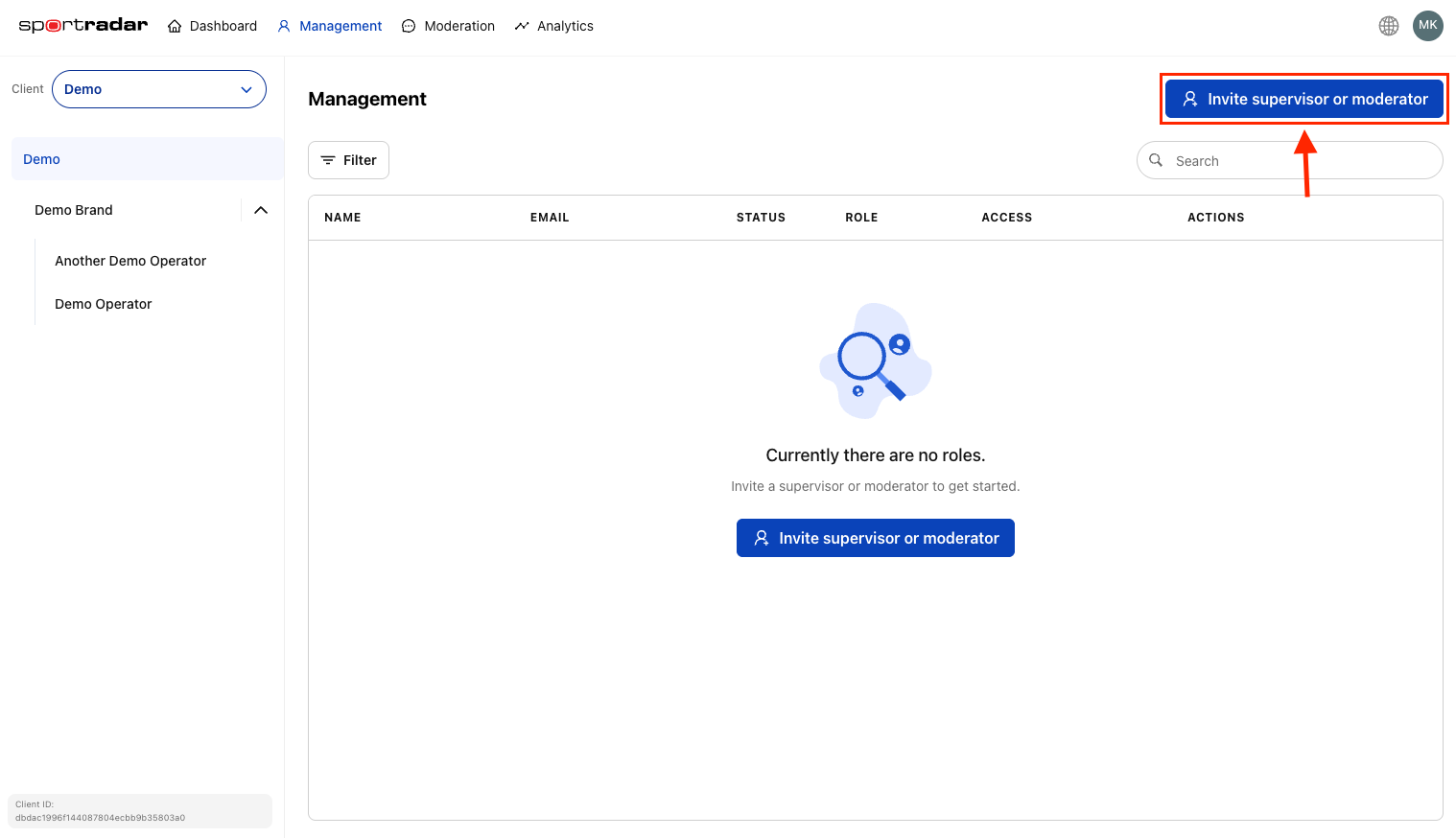 Invite user button