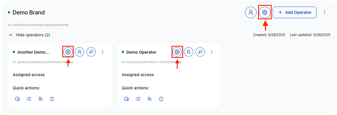 Operator settings button