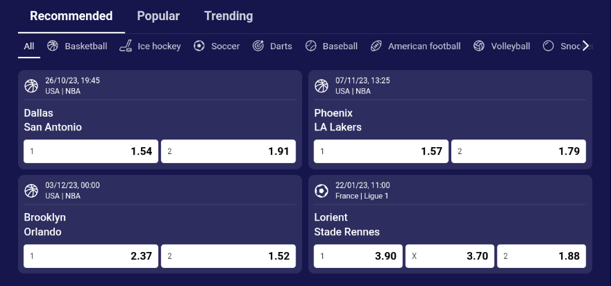 Bet Recommendation Desktop Layout