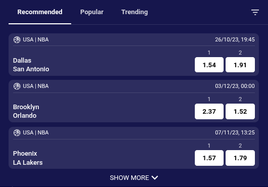 Bet Recommendation tabs layout
