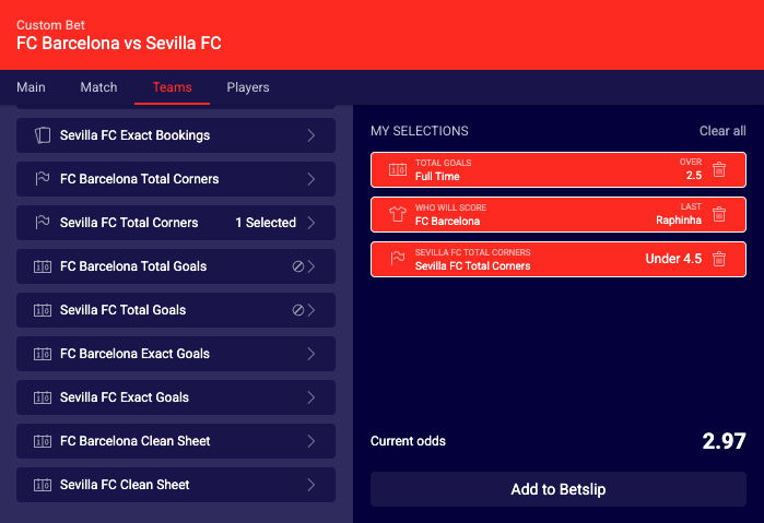 Custom Bet Builder with Odds